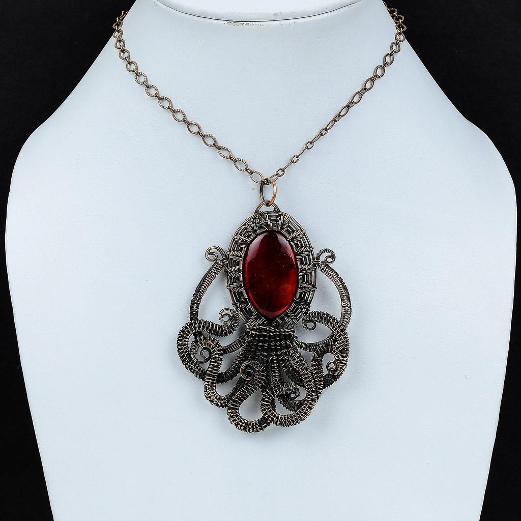 Red Fire Labradorite Pendant Copper Wire Wrapped Gemstone Jewelry Wire Wrapped Pendant Handmade Jewelry Gift For Her Copper Octopus Pendant