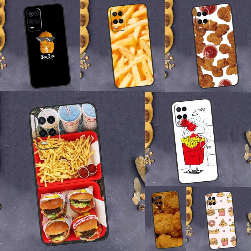 French Fries Burger Pizza Case For OPPO A74 A94 A54 A96 A76 A16 A17 A57 A77 A15 A5 A9 A31 A53 A52 A72 A91 A57s Cover