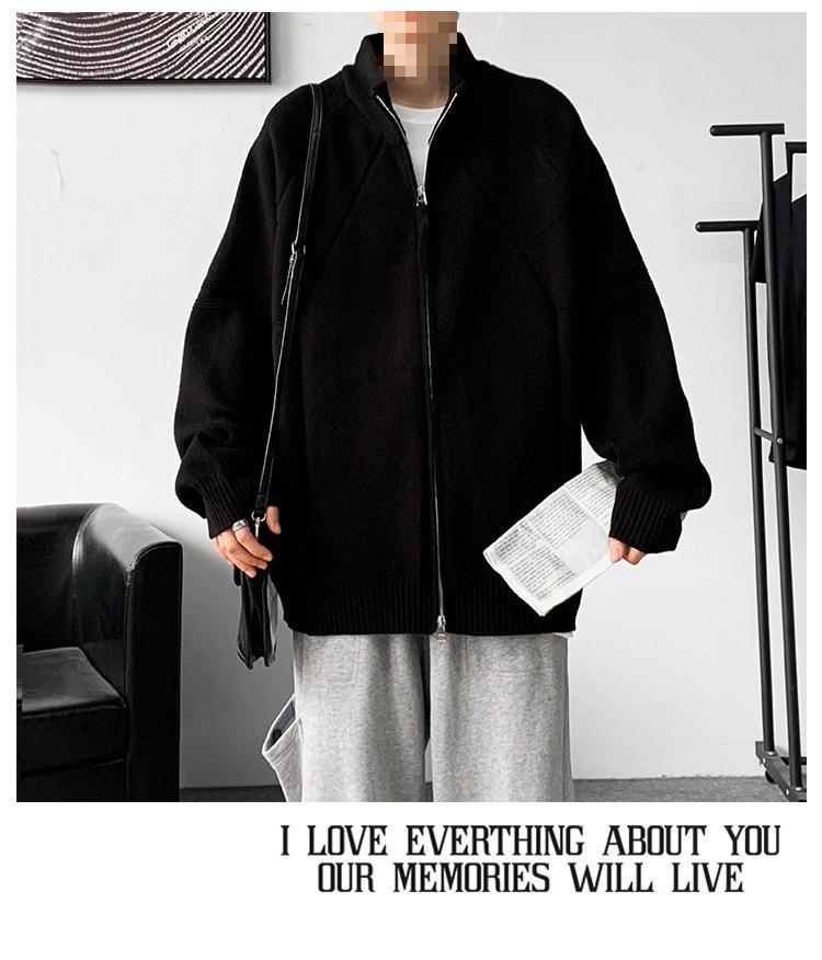 Herren-Strickjacke mit Stehkragen, locker geschnitten - Trendige amerikanische Strickware für Frühling und Herbst