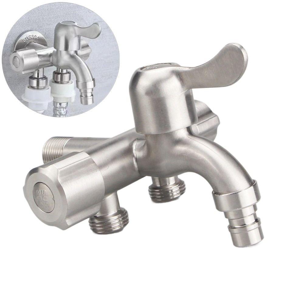 304 Stainless Steel Three-Way Faucet 1/2" 1 in 3 Out Multi-Purpose Faucet Independent Switches Double Outlet Angle Valve Faucet