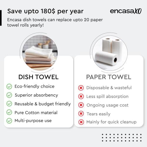 Encasa XO Cotton Dishcloths, 30x30 Cm (12.5"x12.5"), Are Highly Absorbent and Quick-drying. Washable for Easy Care. Super-soft, Multi-purpose Kitchen