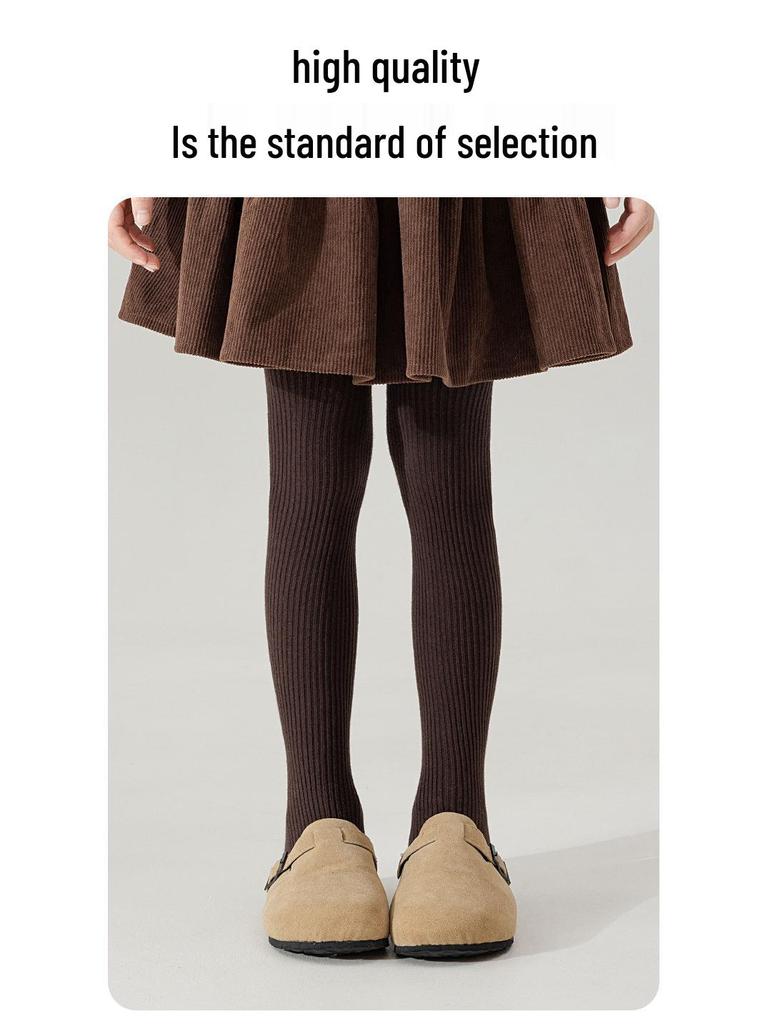 Children's TikTok Style Thin Fleece Tights - Autumn/Winter - Gray/Black Leggings