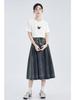 2025 Summer Retro Pleated Denim Midi Skirt for Women - High Waist, Slimming A-Line with Zipper