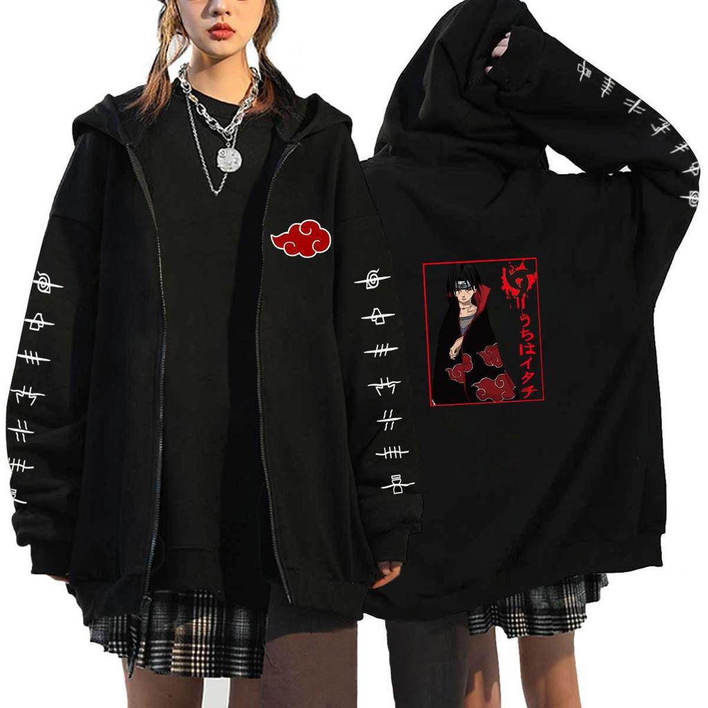 Naruto Men's Cardigan Hooded Sweatshirt Uchiha Itachi Anime Men Women Streetwear Harajuku Akatsuki Hoodies Sweatshirt Clothes