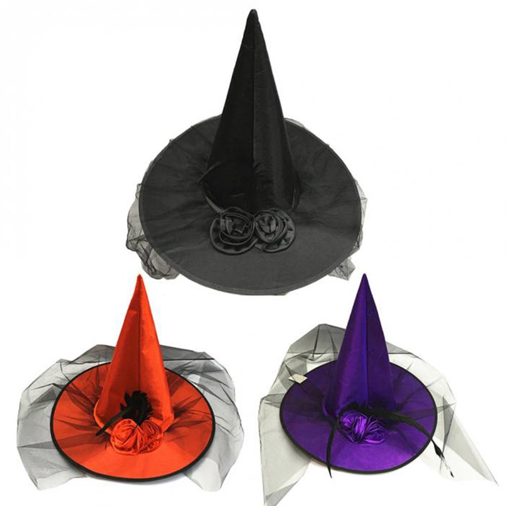 Adult Halloween Costume Ball Party Feather Rose Flower Tulle Veil Net Witch Cap Hat