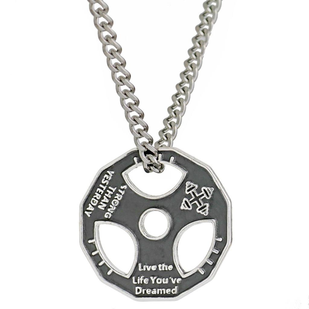 Men Alloy Pendant Necklace Steering Wheel Disc Chain Dumbbell Pattern Gift Accessories