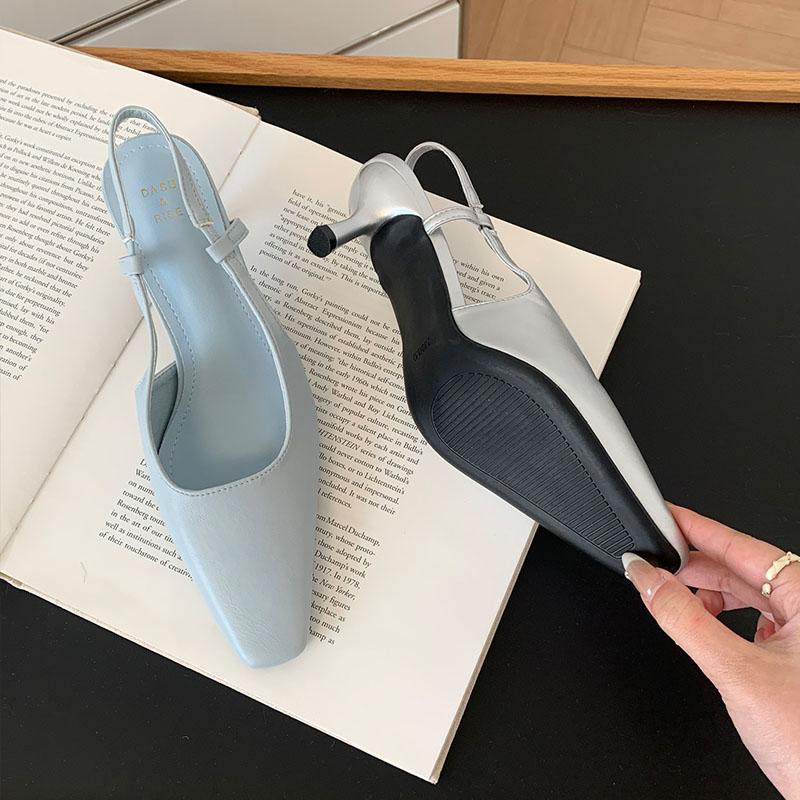 Fashion Fashion Square Toe Female Slip On Footwear Medium Heels Pumps Shoes For Women Slingbacks Shallow Ladies Thin Heels Shoes