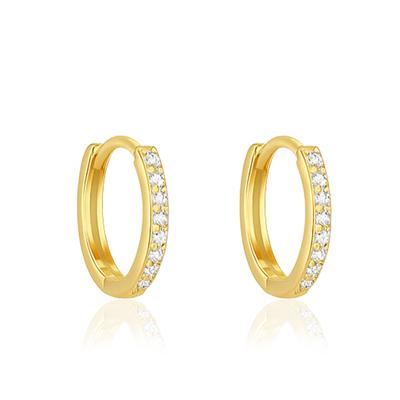 Classic Pave Huggie Hoop Earrings - 925 Sterling Silver Yellow Plated