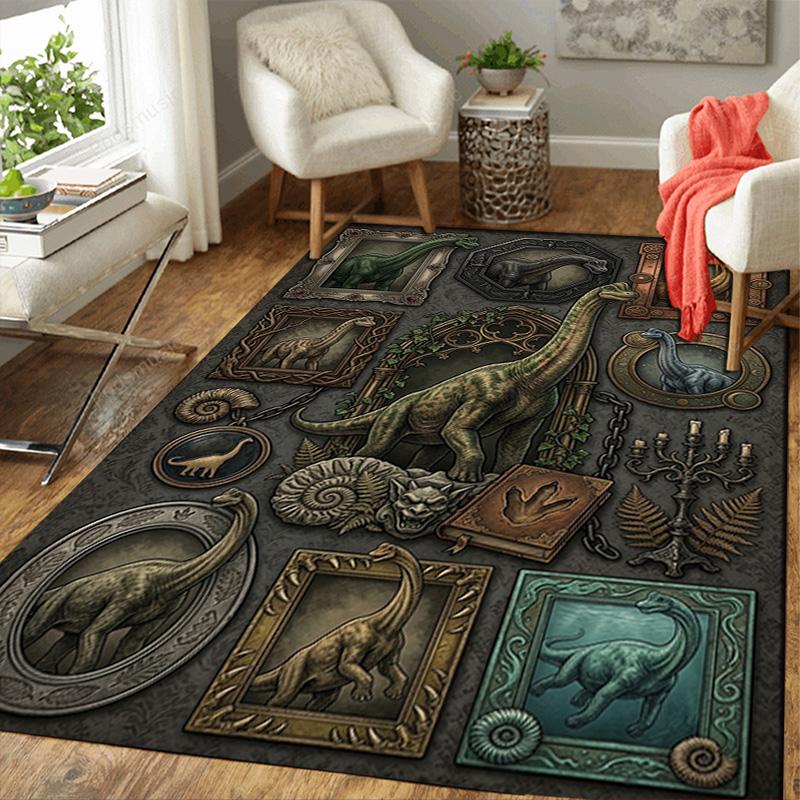 Prehistoric Dinosaurs Pattern Rug Floor Mat for Living Room or Bedroom Soft and Comfortable Carpet a Gift for Birthday and Holiday.