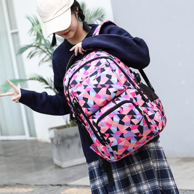 Modischer Rucksack mit geometrischem Druck für Grundschüler, Mädchen, Teenager, leichte Nylon-Schultasche, tragbarer Laptop-Rucksack