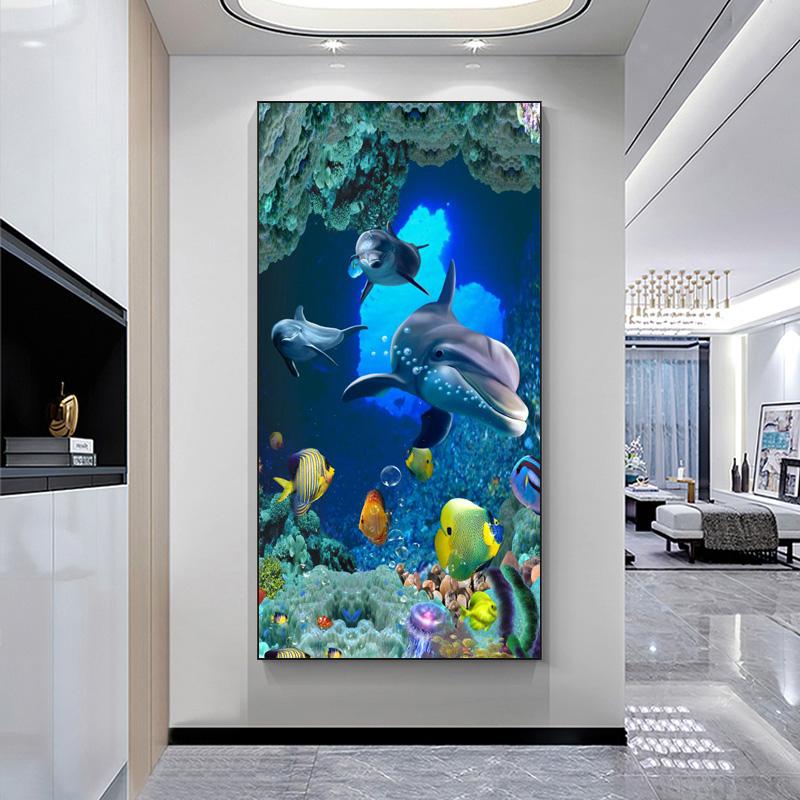 Underwater World Animal Posters and Prints Canvas Painting Dolphin Fish Pictures Wall Art for Living Room Home Decor No Frame