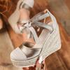 European & American Spring Fashion Wedge Strappy Sandals, Closed Toe, Plus Size, Women's High Heels.