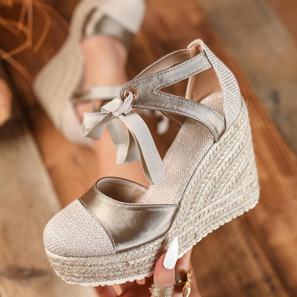 European & American Spring Fashion Wedge Strappy Sandals, Closed Toe, Plus Size, Women's High Heels.