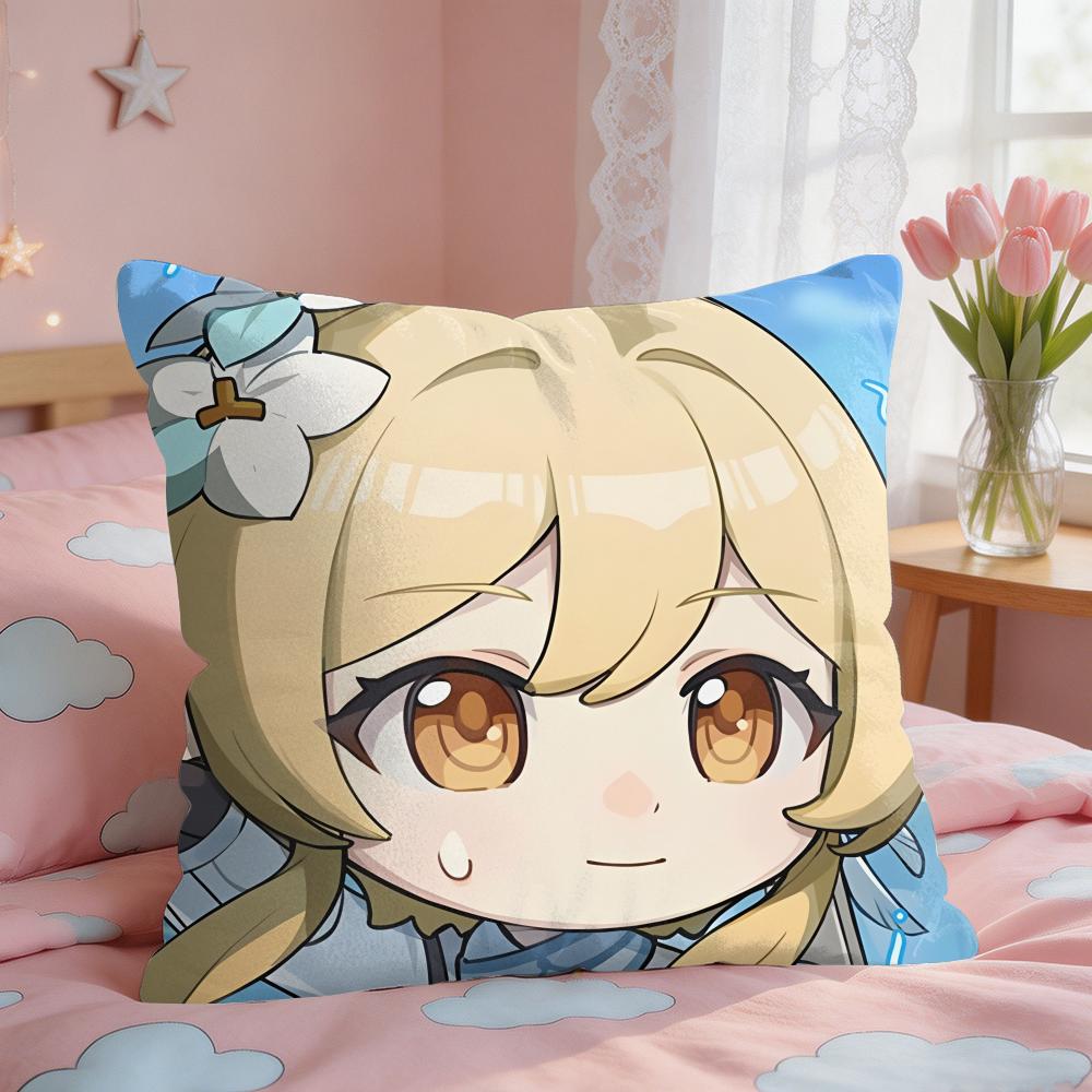 Lumine Cute Cute Genshin Impact Cushion Cover Square Short Plush Pillow Case Living Room Sofa Home Decor Funda X