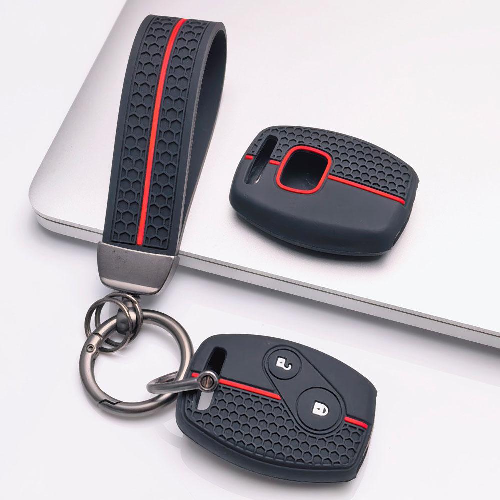 Premium Silicone Car Key Fob Cover For Honda Fit Civic Accord CRV HRV Jazz With Keychain Soft Silicone Car Interior Accessories Anti-Scratch