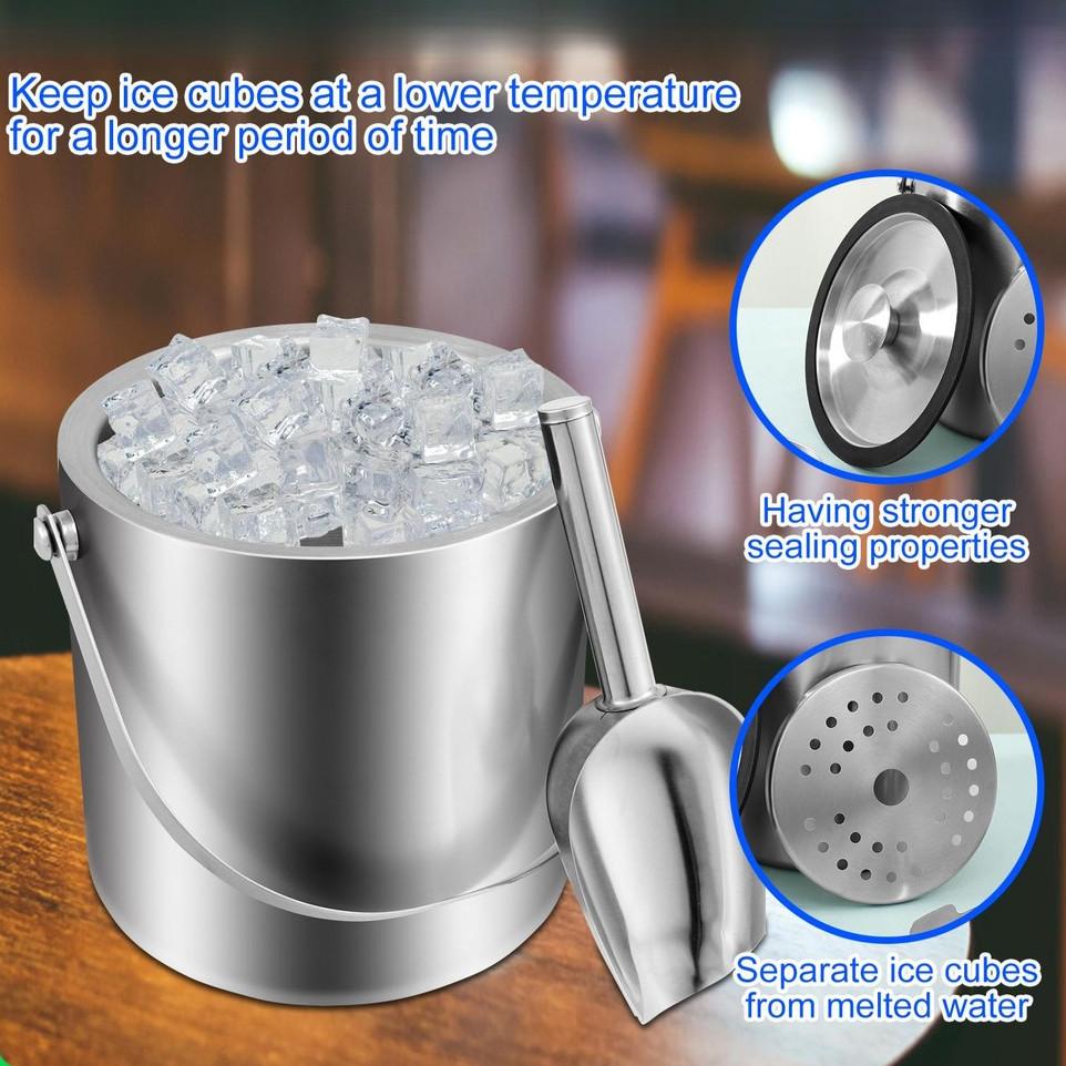 2L Large Capacity Stainless Steel Ice Cube Bucket Double Wall Insulated Ice Bucket Ice Bucket Container