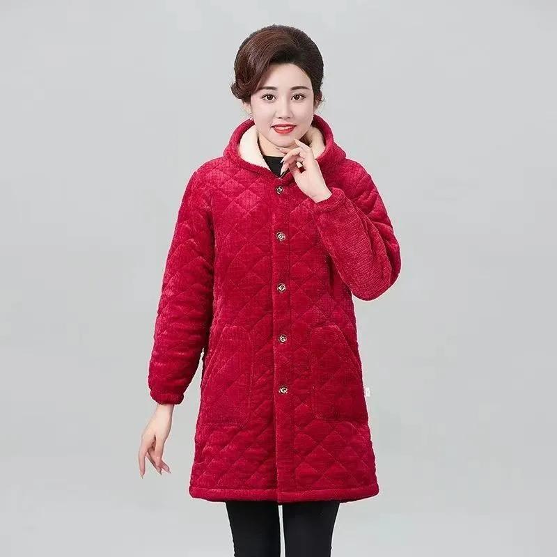 Damen Hausjacke Winddicht Dicke Plüschmäntel Damen Mantel Damen Basic Übermantel Winterparkas Kapuze Daune Baumwolle