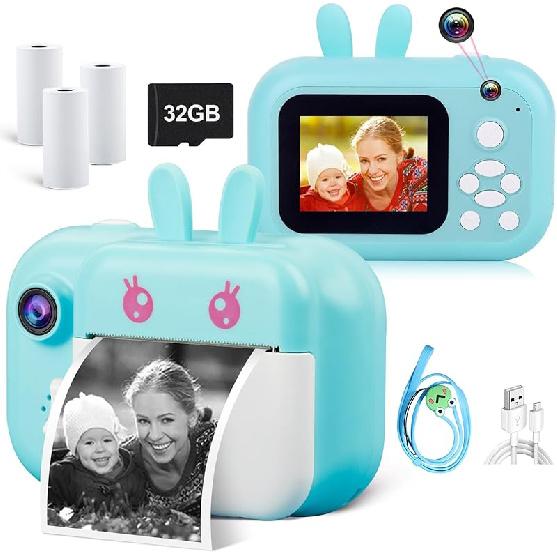 MINIBEAR Kinderkamera Sofortbildkamera für Kinder Digitalkamera Kleinkindspielzeug Weihnachts-Geburtstagsgeschenke für 3 4 5 6 7 8 9 10 Jährige Jungen Mädchen,