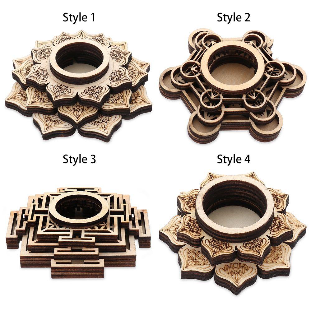 Wood Crafts Lotus Pattern Crystal Carving Wooden Ornaments Crystal Ball Base Meditation Decor Wood Base