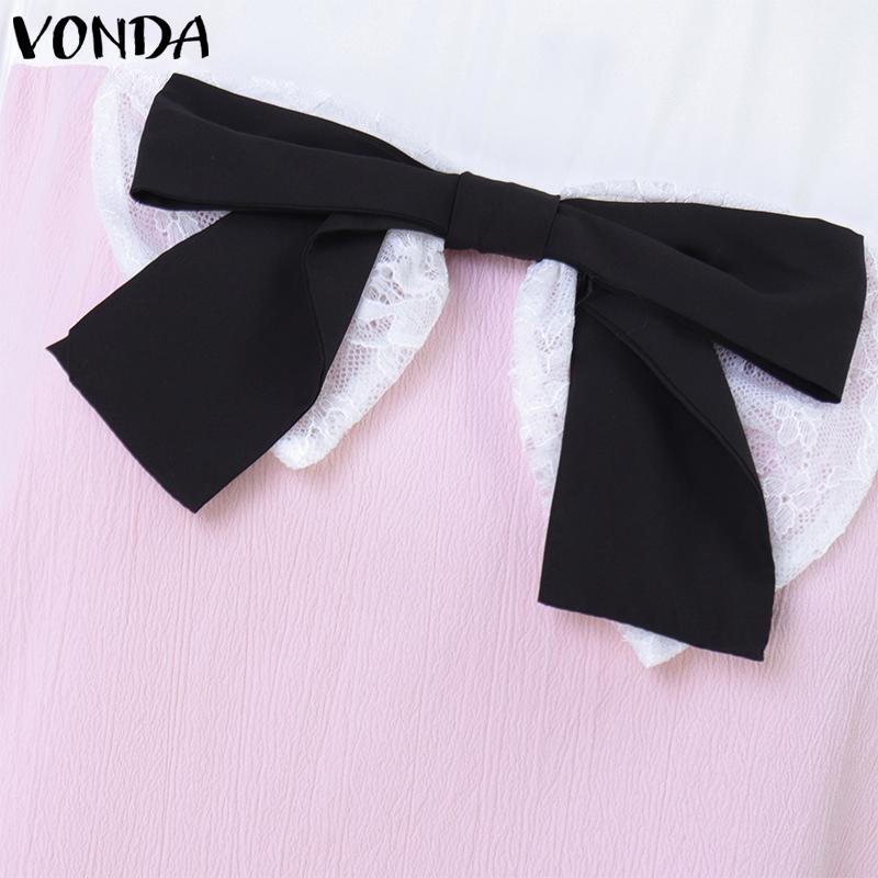 VONDA Rochii de vară pentru femei cu gât rotund Bubble cu mânecă lungă în culori contrastante