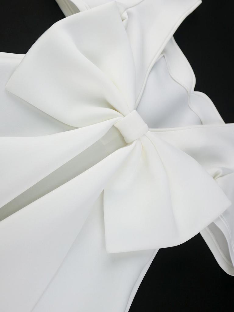 Elegantes weißes A-Linien-Minikleid für Damen mit Herzausschnitt, Puffärmeln, rückenfreiem Stil und großer Schleife, Hochzeitsgast-, Party-, Cocktail-Outfit