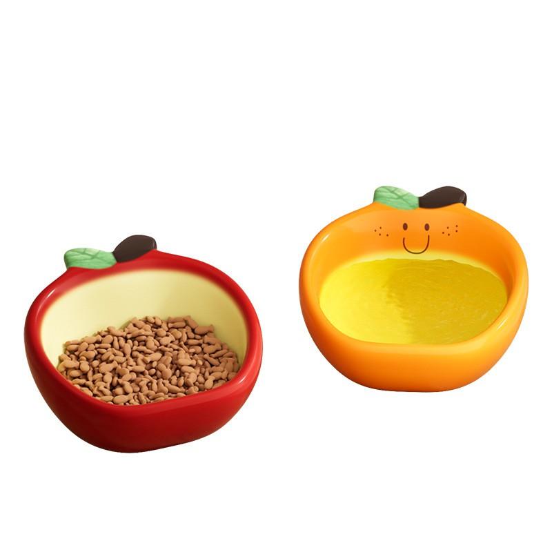Ceramic Pet Food Bowl Set Cats Small Dogs - Wide Mouth Anti-Spill Design With Neck Support Fruit Cartoon