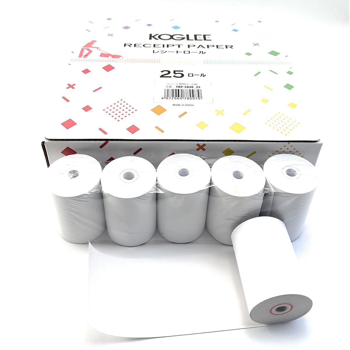 

KOGLEE Receipt Rolls, 25 rolls, approx. 58mm width x 40mm outer diameter x 9mm inner diameter. Thermal paper rolls for cash registers. Compatible with