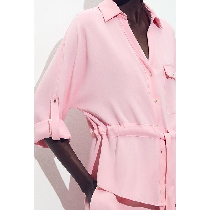 Travel Hunting Crepe Lapel Long Sleeve Shirt 3666102 Crepe Wide Leg Casual Pants 2116572