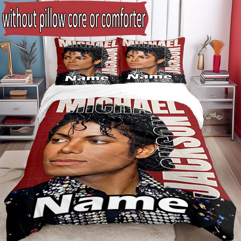 3pcs Duvet Cover Set (1*Duvet Cover + 2*Pillowcase, Without Core), Custom Name Michael Jackson Pattern Bedding Set, Home Bedroom Decor Gift