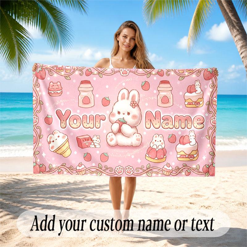Cute Food Theme Soft Beach Towel Personalized Custom Name Text Towel Portable for Beach Pool Travel