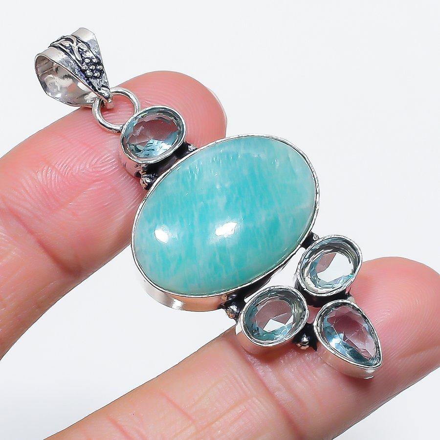 

Натуральный амазонит, драгоценный камень топаз, ювелирная подвеска из стерлингового серебра 925 пробы, 2,25 дюйма y0m32