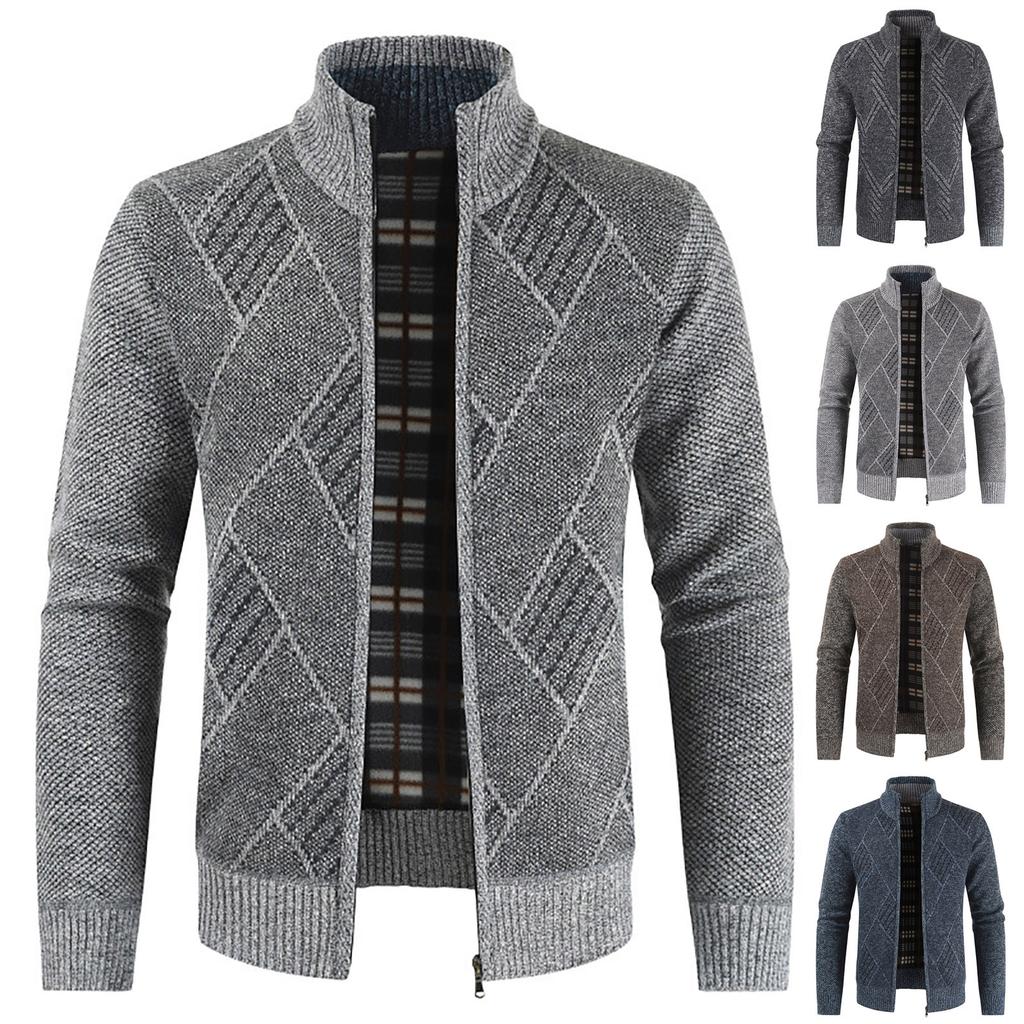 Men's Casual  Winter Zipper Sweater Stand Collar  Cardigan Tops Sweater Blouse Coat
