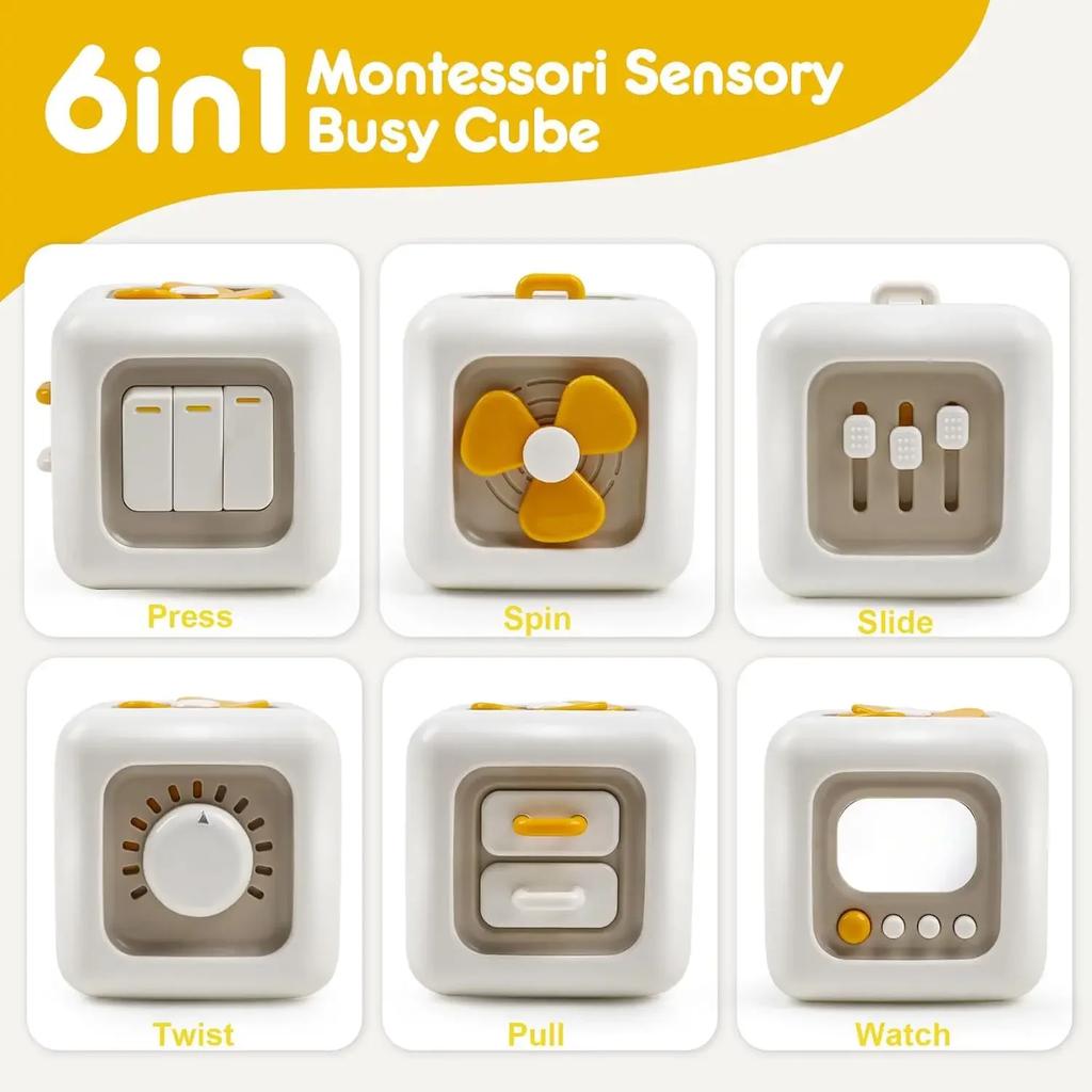 Non-Toxic Baby Toy 6 In 1 Multifunctional Busy Cube Montessori Activity Cube Toddler Practice Skill Educational Toy Sensory Pressure Board