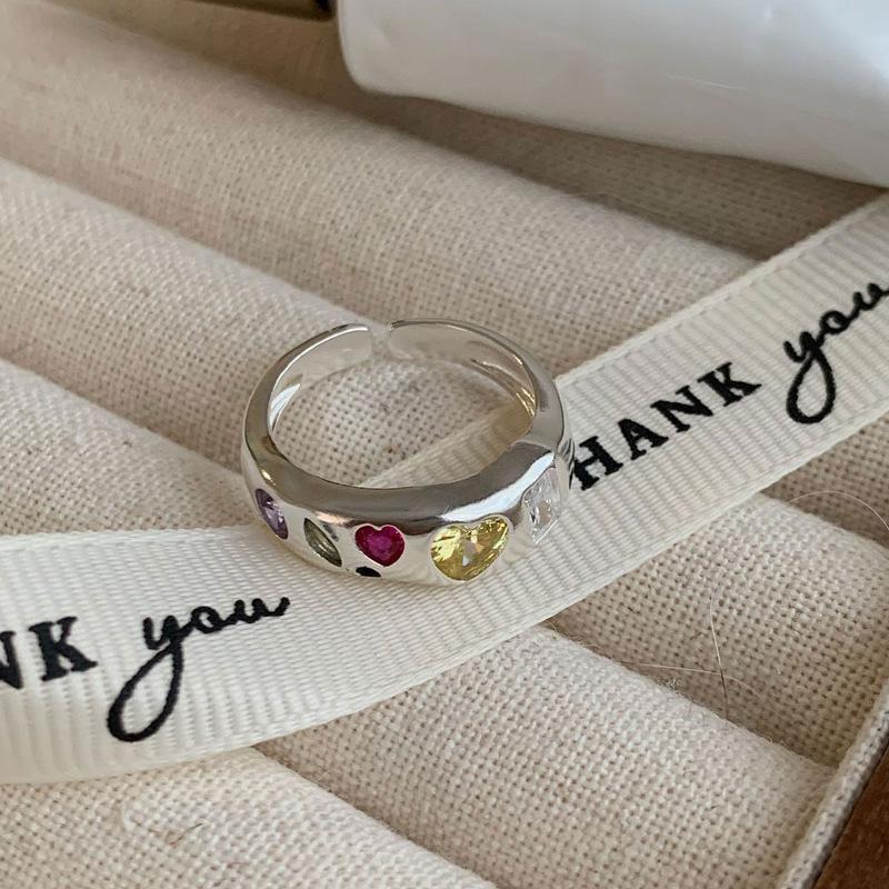 

Contemporary Sweet Cool Heart Shaped Copper Ring With Colorful Gemstones For Women Modern J3364