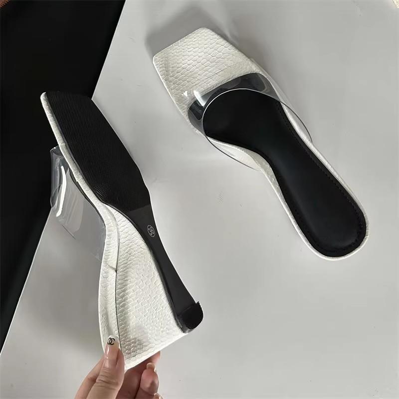 Fashion Eilyken Fashion Shallow PVC Transparent Wedge Women Slippers Rome Style Square Toe High Heels Outdoor Party Female Shoes