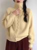 Cárdigan de punto para mujer con cuello alto, chaquetas suéteres, sueltas, abotonadas al frente, retro, otoño/invierno, dulces, casuales, abrigos, color liso, manga larga, botones, ropa básica