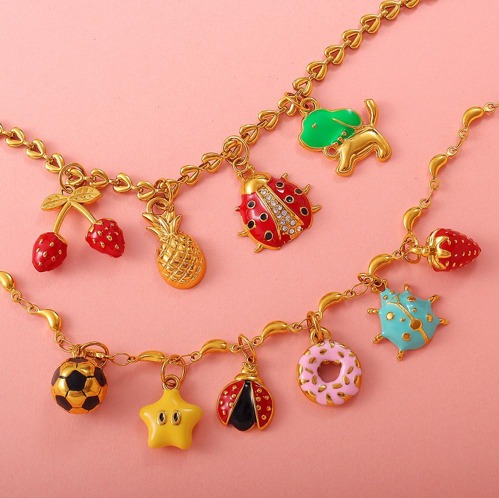 Cartoon Oil Dripping Fruit Diy Pineapple Pendant Stainless Steel Gold-Plated Dopamine Accessories