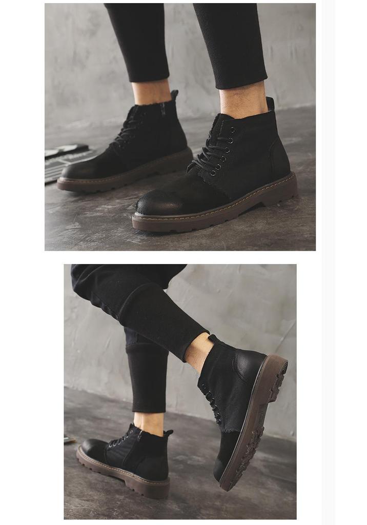 Men's Korean Style Spring Leather Military Work Boots - High Top Casual Desert Short Boots