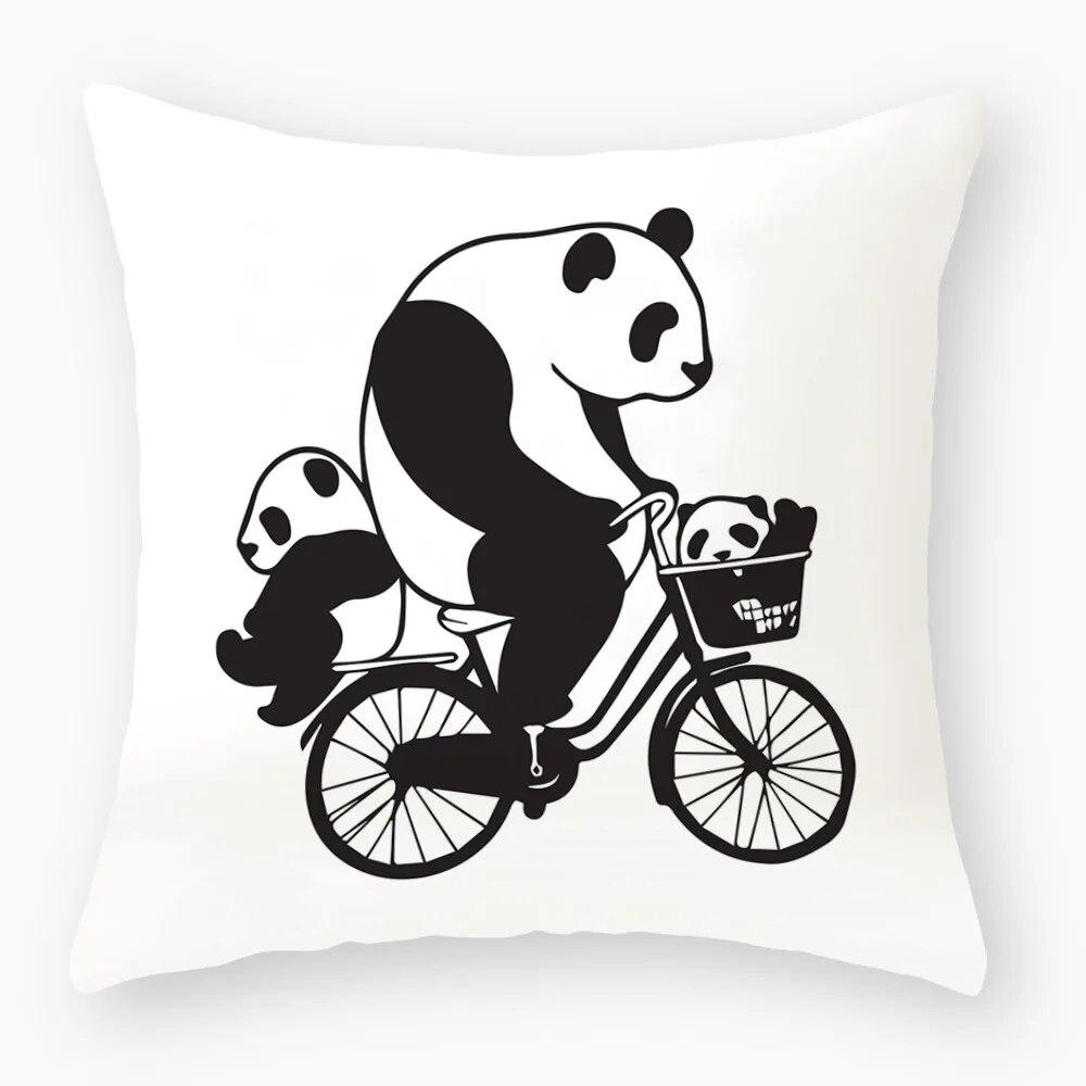 Lovely Panda Printed Cushion Cover for Sofa Home Car Decor Cute Wild Animal Pillowcase Soft Short Plush Pillow Case