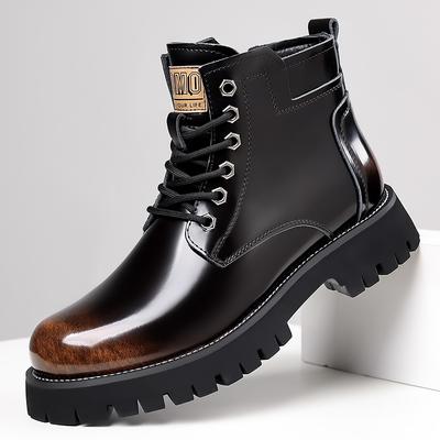 Fashion Italian Brand Retro Brown Men's Workwear Boots Trendy High Top Men's Motorcycle Boots British Style Men's Shiny Leather Shoes