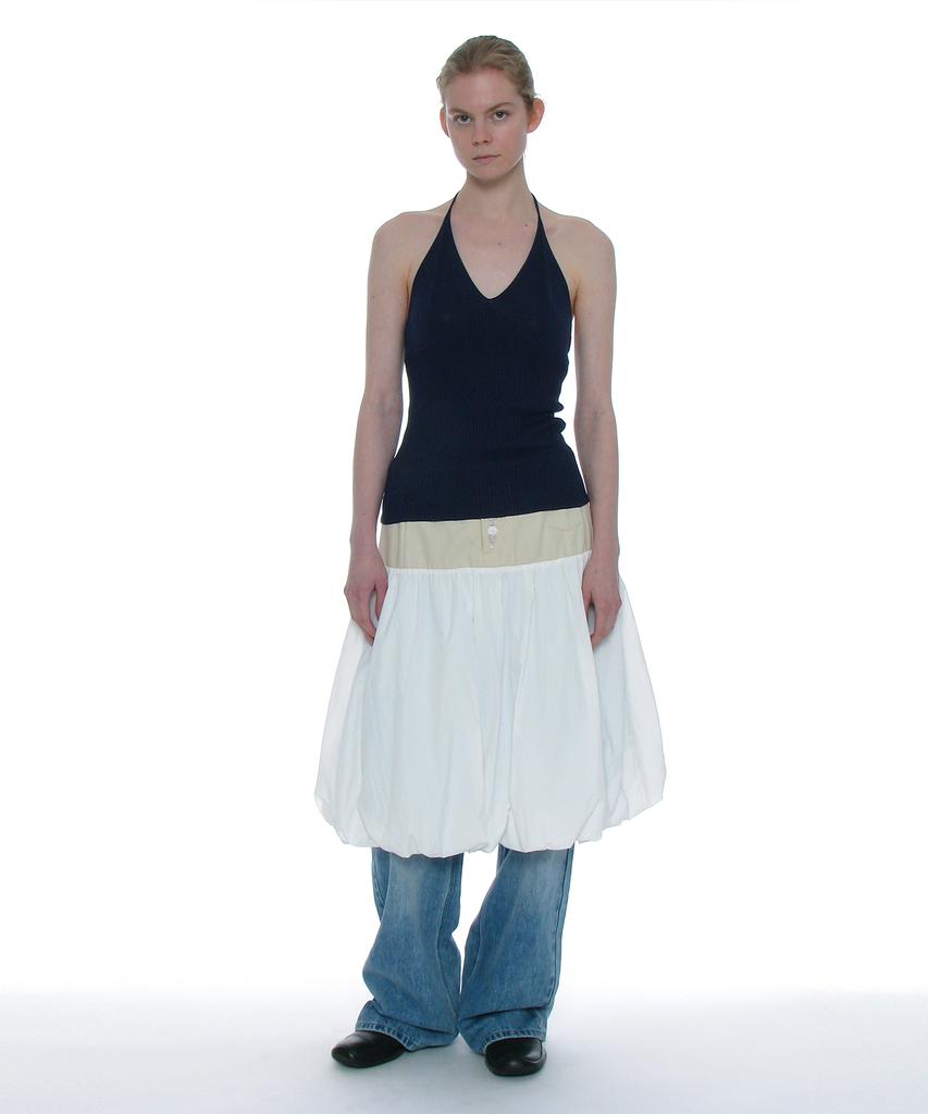 Partimento Woman Button-Pointed Puff Midi Skirt_White