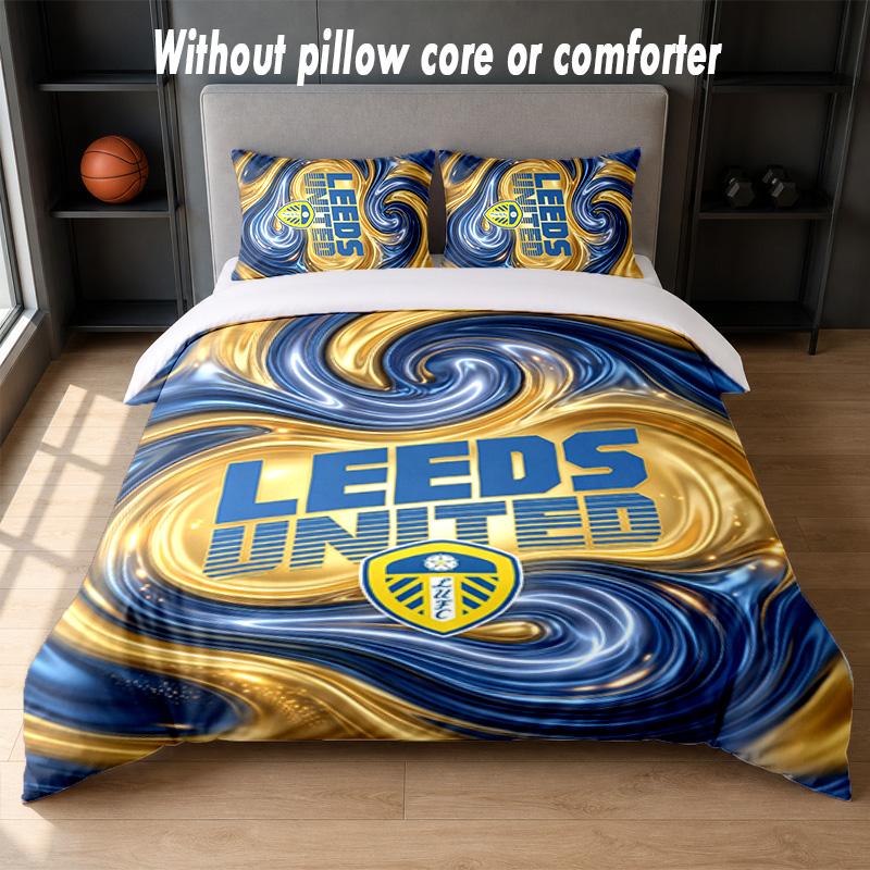 Leeds United Football Design Bed Bedding Set 1 Duvet Cover + 2 Pillowcases Soft Breathable Household Bed Linens