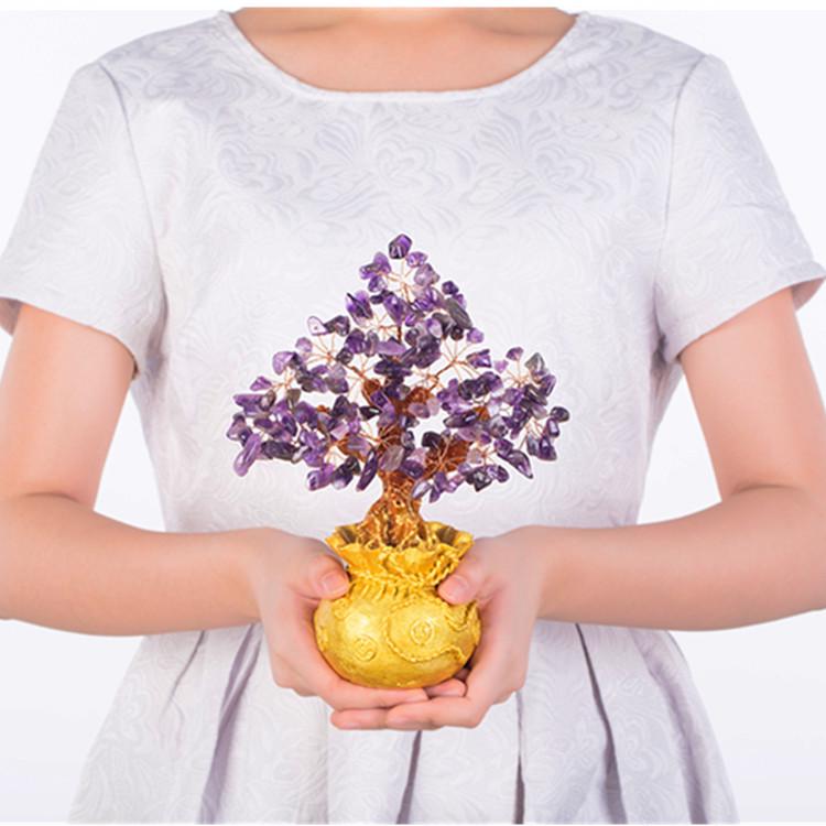 Amethyst Money Tree Ornament: Purple Wealth-Attracting Home Decor Gift