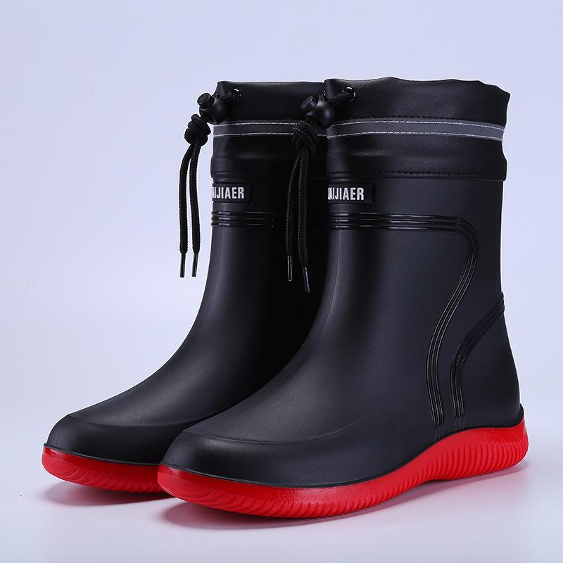 Fashion Rain Boots Waterproof Shoes Men's Tide Medium and Short Boots Wear Fleece Warm Non-slip Rain Shoes Women's Fishing Shoes Glue Shoes
