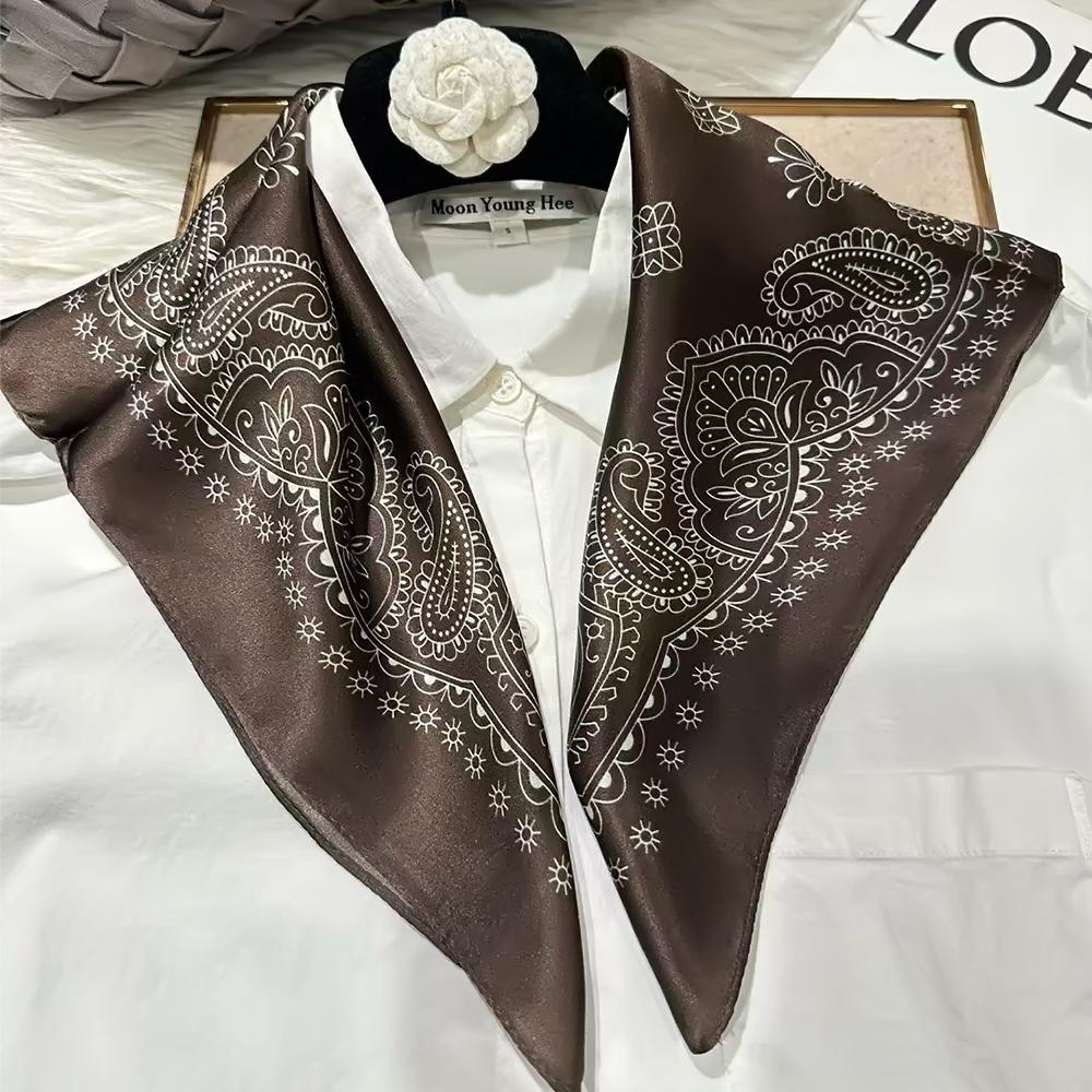 green Women 100% Mulberry Silk Scarf For Hair Headscarf Spring Fall Elegant Floral Small Silk Square Neck Scarves Neckerchief