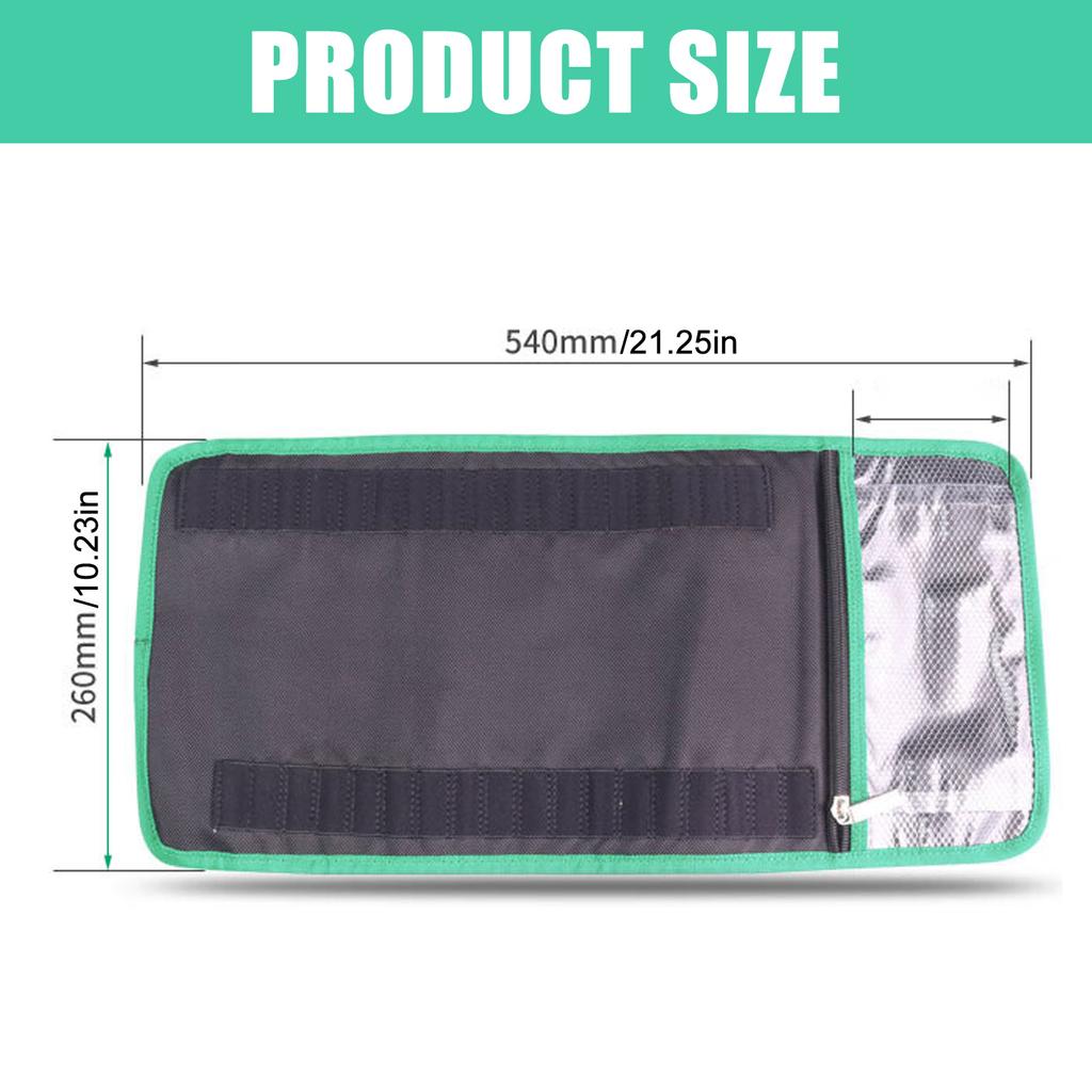 Roll Up Tool Bag with Transparent Zippered Mesh Pocket for Easy Storage and Drill Bit Screwdriver Bit Organization