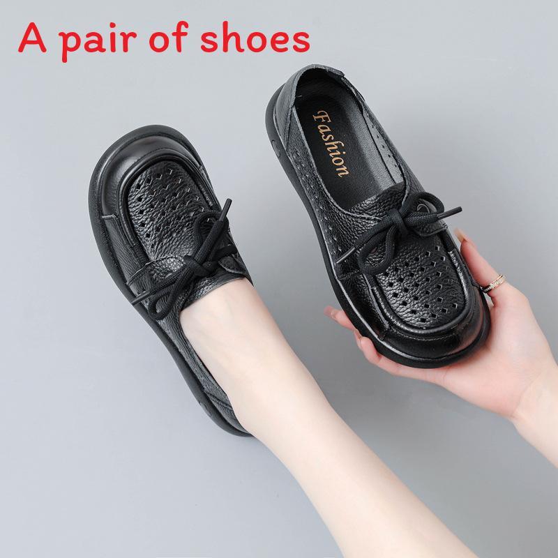 French Style Leather Shoes For Women With Breathable Hollow Design Comfortable Flat Shoes For Summer And Spring