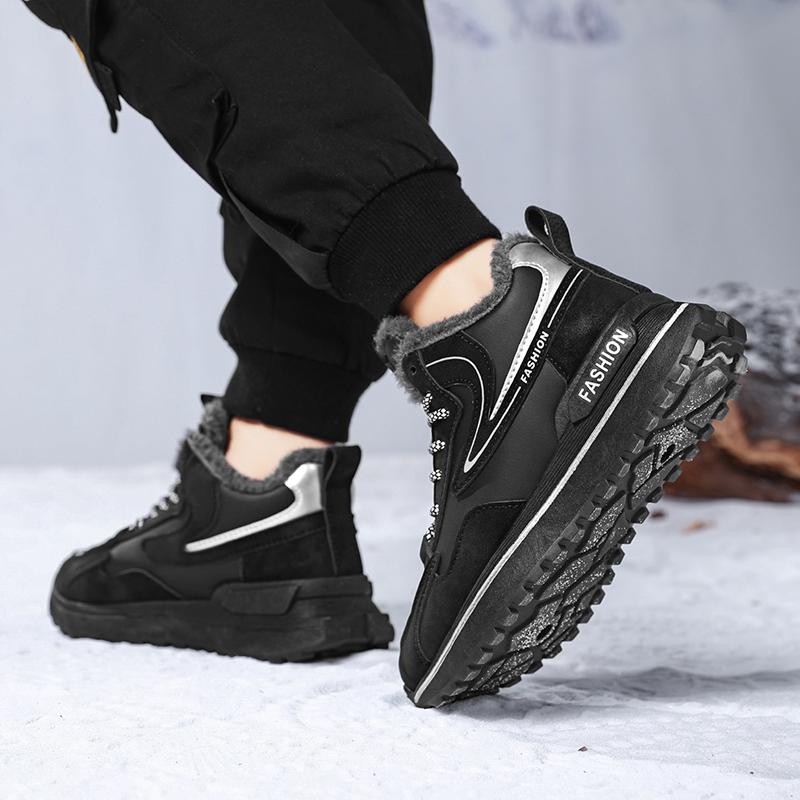 FashionMen's Shoes Lace Up Fashion Winter Anti Slip Snow Boots Outdoor Plush Hiking Shoes High Quality Boots Fur Casual Shoes For Men