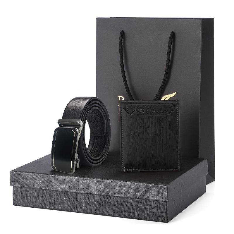 lack pig intestine belt belt wallet gift set gift box men's genuine leather short cowhide wallet men's belt