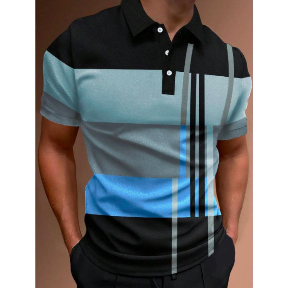 Fashionable New Men's Casual Polo Shirt Printed Striped Color Blocked T-shirt for Men
